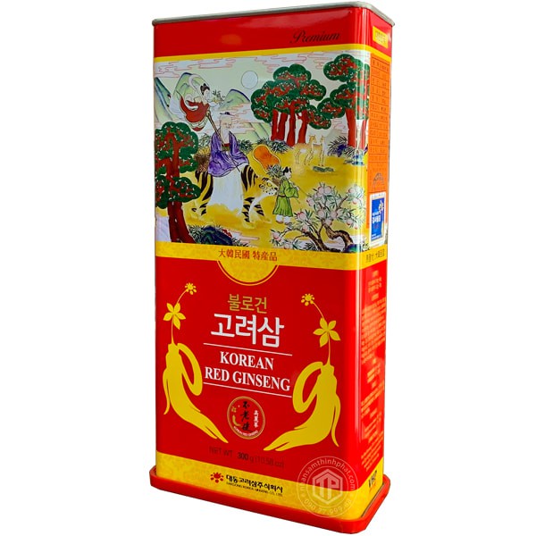 Hồng sâm củ khô hộp thiếc Daedong hộp 300g 10 củ lớn