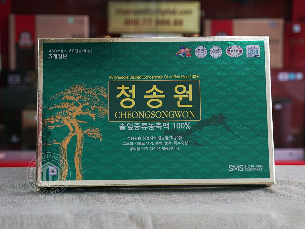 Viên tinh dầu thông đỏ Hàn Quốc Cheong Song Won hộp 180 viên hộp xanh Viên tinh dầu thông đỏ Hàn Quốc Cheong Song Won hộp 180 viên hộp xanh