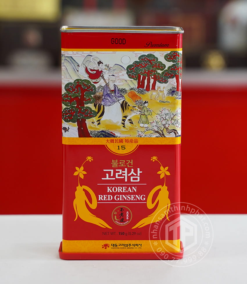 Hồng sâm củ khô 6 năm tuổi 150g hộp thiếc chính hãng Daedong Hàn Quốc Hồng sâm củ khô 6 năm tuổi 150g hộp thiếc chính hãng Daedong Hàn Quốc