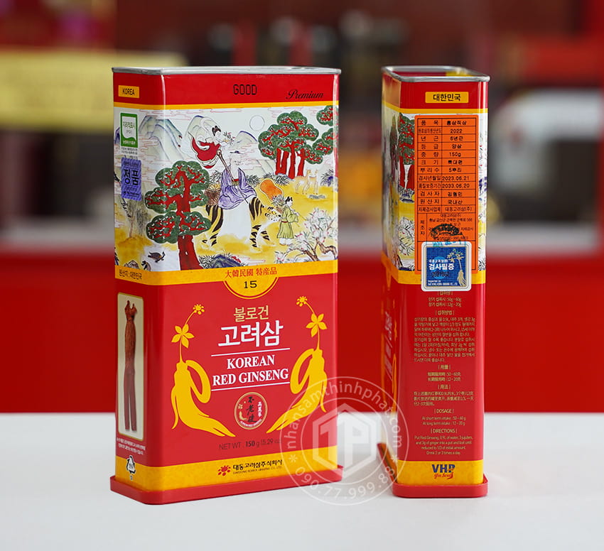 Hồng sâm củ khô 6 năm tuổi 150g hộp thiếc chính hãng Daedong Hàn Quốc Hồng sâm củ khô 6 năm tuổi 150g hộp thiếc chính hãng Daedong Hàn Quốc