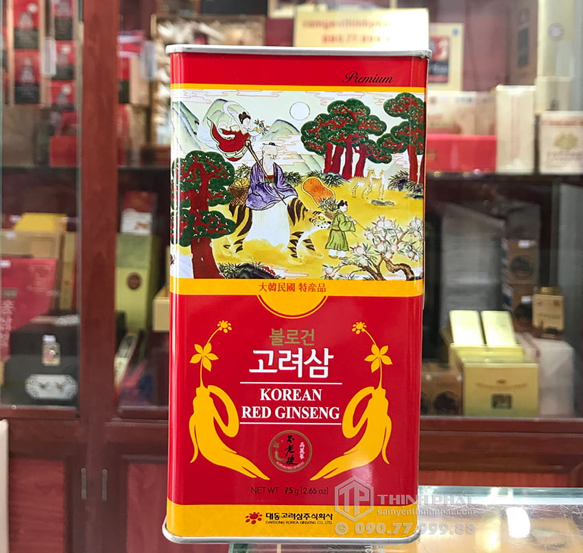 Hồng sâm củ khô 6 năm tuổi 75g hộp thiếc chính hãng Deadong Hàn Quốc Hồng sâm củ khô 6 năm tuổi 75g hộp thiếc chính hãng Deadong Hàn Quốc