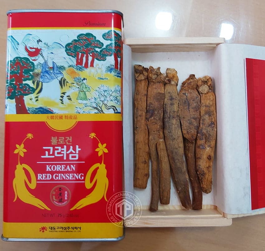 Hồng sâm củ khô 6 năm tuổi 75g hộp thiếc chính hãng Deadong Hàn Quốc Hồng sâm củ khô 6 năm tuổi 75g hộp thiếc chính hãng Deadong Hàn Quốc
