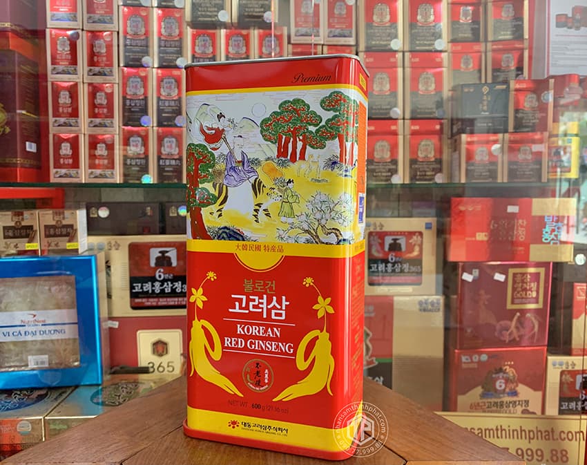Hồng sâm củ khô hộp thiếc 600g chính hãng Daedong Hàn Quốc củ nhỏ Hồng sâm củ khô hộp thiếc 600g chính hãng Daedong Hàn Quốc củ nhỏ