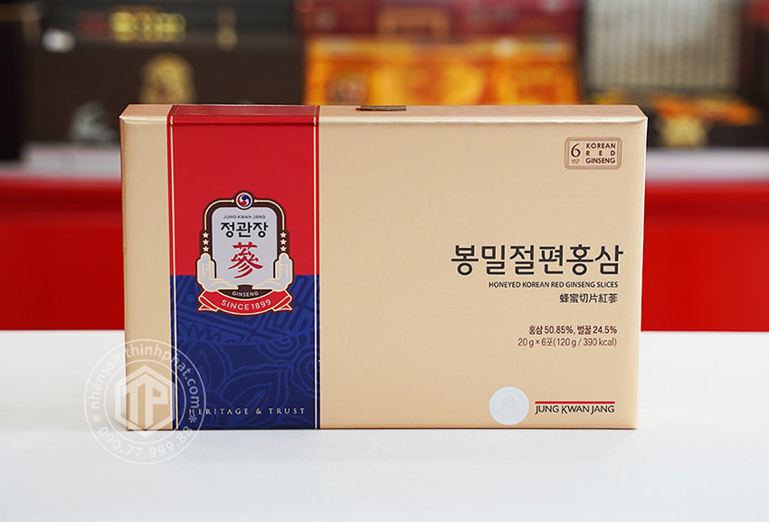 Hồng sâm lát tẩm mật ong KGC Sâm Chính phủ cao cấp hộp 6 gói 120g - Jung Kwan Jang Hồng sâm lát tẩm mật ong KGC Sâm Chính phủ cao cấp hộp 6 gói 120g - Jung Kwan Jang