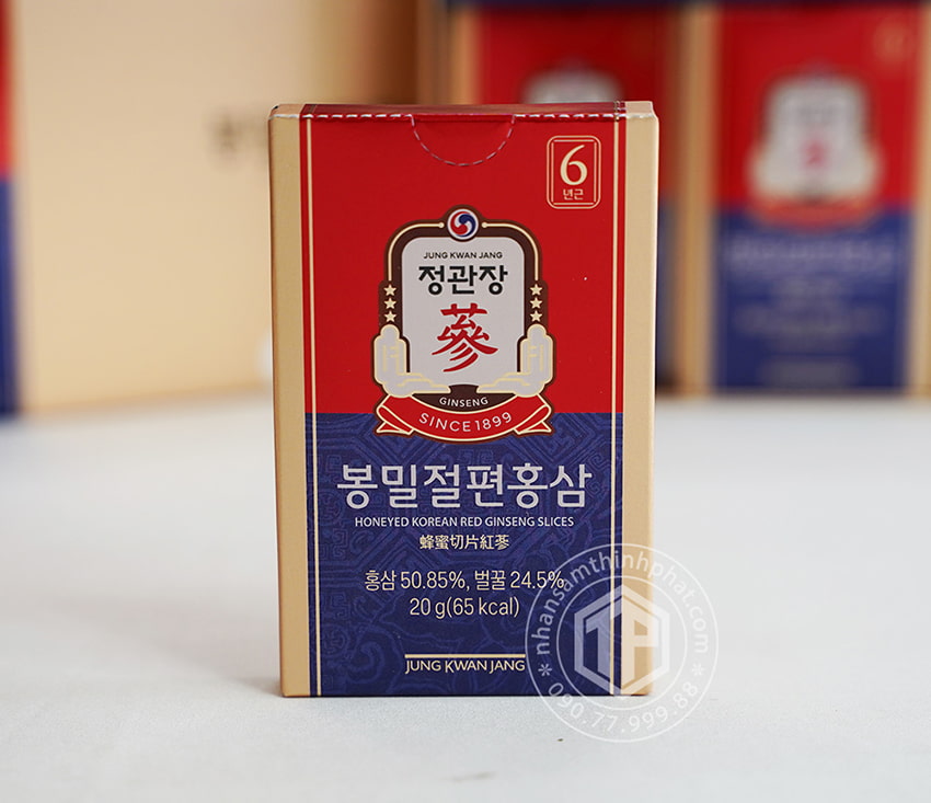 Hồng sâm lát tẩm mật ong KGC Sâm Chính phủ cao cấp hộp 6 gói 120g - Jung Kwan Jang Hồng sâm lát tẩm mật ong KGC Sâm Chính phủ cao cấp hộp 6 gói 120g - Jung Kwan Jang