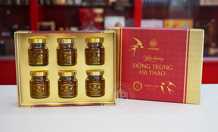 Yến sào đông trùng hạ thảo ký chủ cao cấp hộp 6 lọ Yến sào đông trùng hạ thảo ký chủ cao cấp hộp 6 lọ