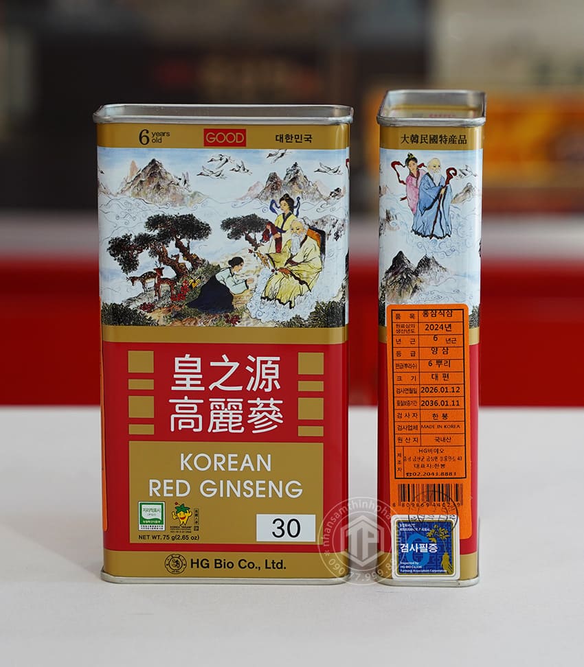 Hồng sâm củ khô hộp thiếc HG Bio 75g Chính hãng Hàn Quốc